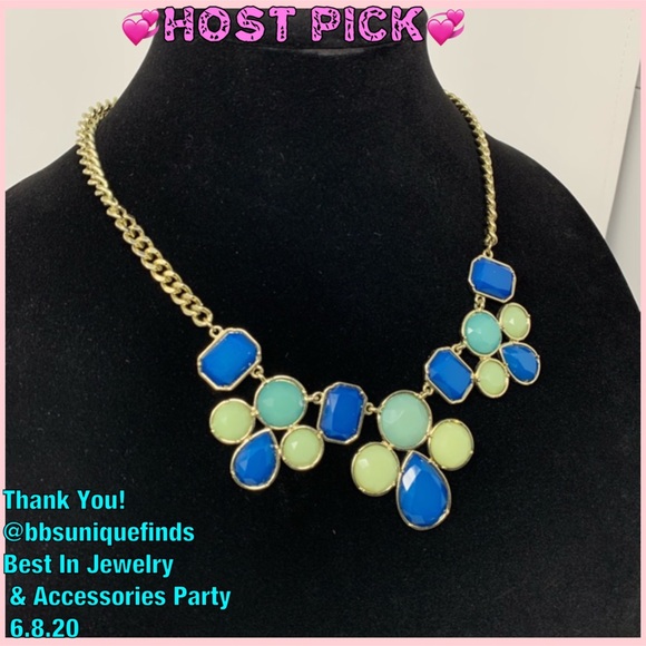 Gold Boho Blue Green Jewel Necklace! - Picture 2 of 8